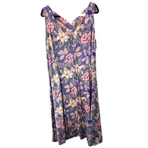 VTG Maggie Lawrence Sun Dress Sz 26/28 Blue Floral Rayon Maxi Cottagecore Skandi